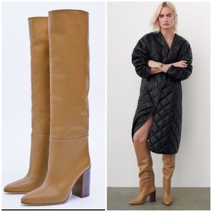 Zara knee high leather boots 2022